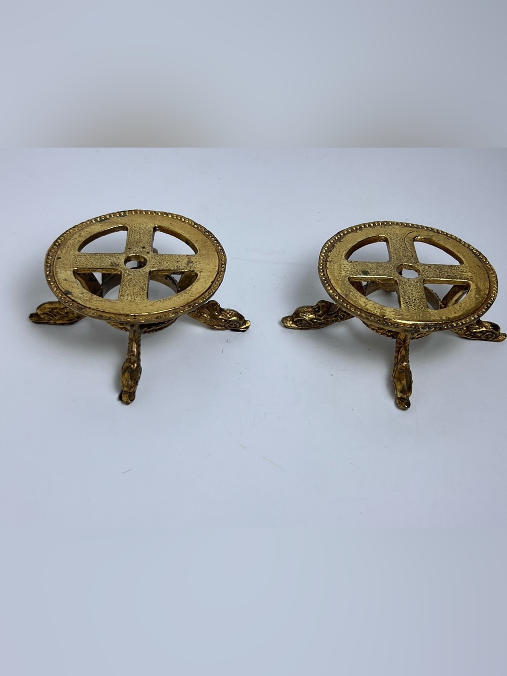 Lot of 2 VTG Cornell Brass Ornate Lamp Base Dragon Feet Theme